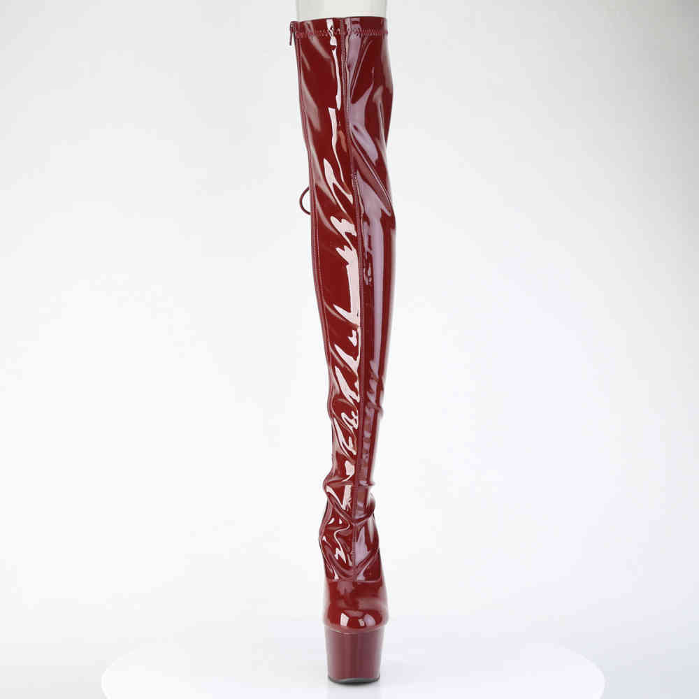 Pleaser - ADORE-3063 Plateau overknee Laarzen - Bordeaux rood